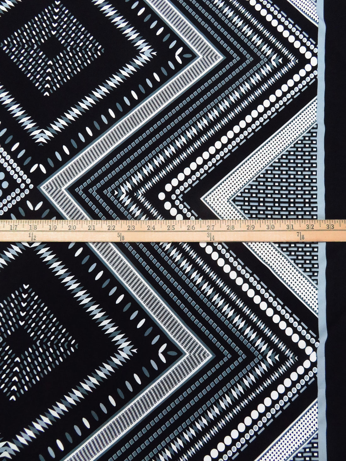 Black/Off-White/Cadet Gray/Multi Polyester/Lycra Double Border Large Geometric Diamond Print ITY Knit 58W
