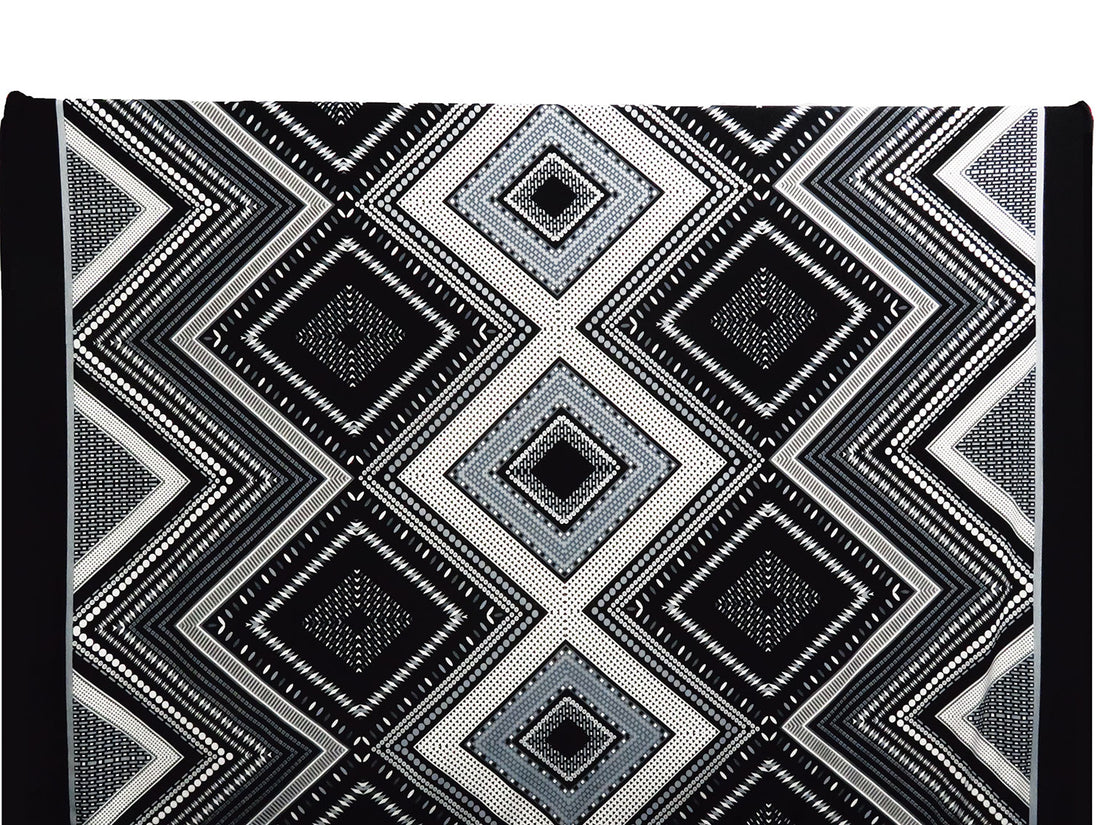Black/Off-White/Cadet Gray/Multi Polyester/Lycra Double Border Large Geometric Diamond Print ITY Knit 58W