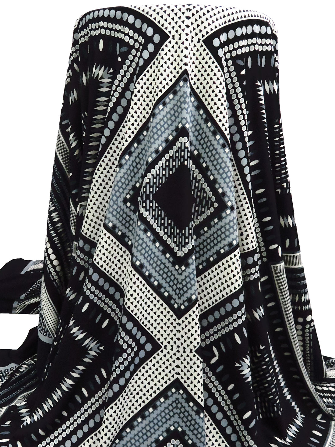 Black/Off-White/Cadet Gray/Multi Polyester/Lycra Double Border Large Geometric Diamond Print ITY Knit 58W