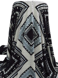 Black/Off-White/Cadet Gray/Multi Polyester/Lycra Double Border Large Geometric Diamond Print ITY Knit 58W