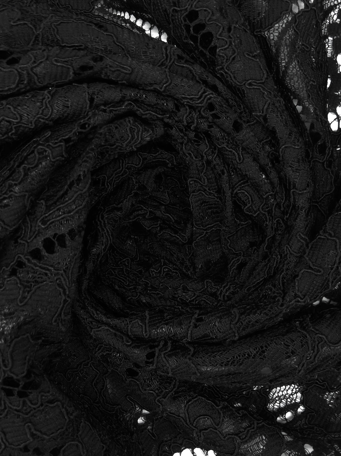 Black 100% Polyester Abstract Floral Weave Corded Lace - NY Designer - 48W