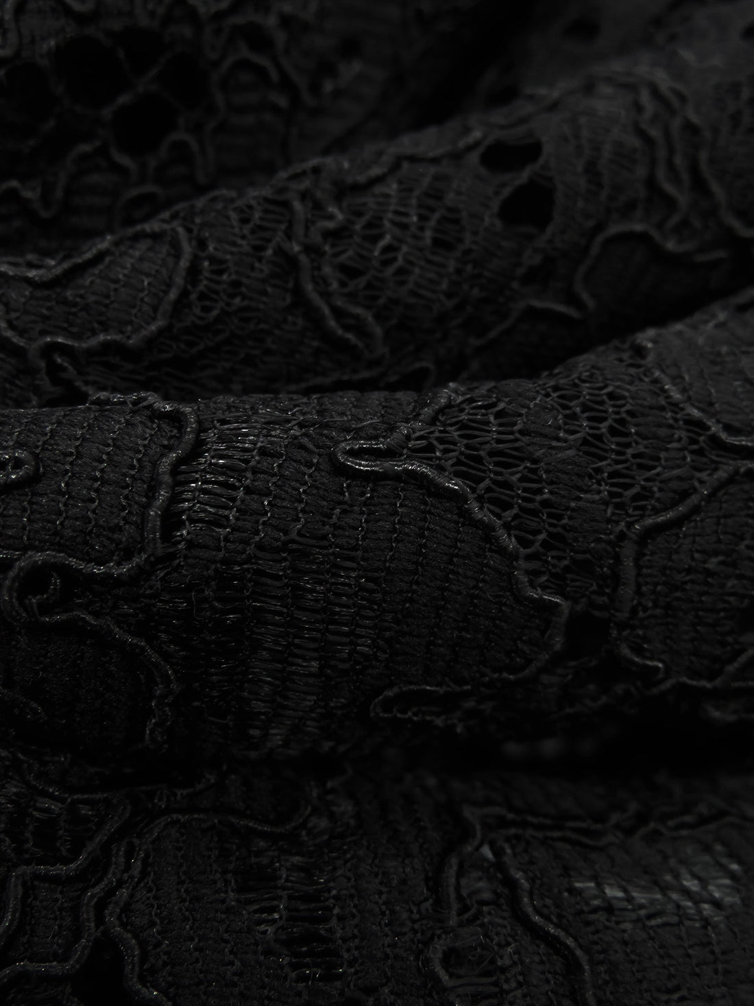 Black 100% Polyester Abstract Floral Weave Corded Lace - NY Designer - 48W