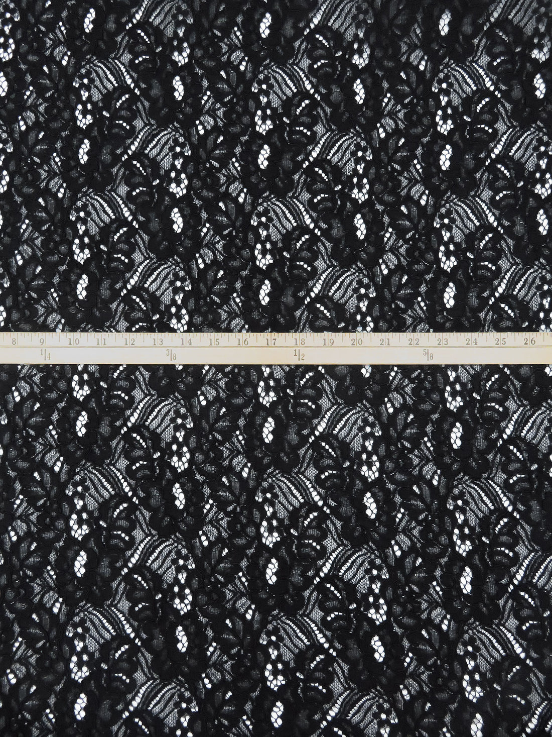 Black 100% Polyester Abstract Floral Weave Corded Lace - NY Designer - 48W