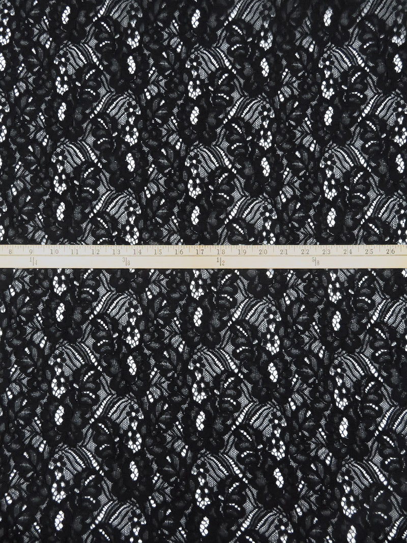 Black 100% Polyester Abstract Floral Weave Corded Lace - NY Designer - 48W