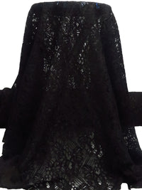 Black 100% Polyester Abstract Floral Weave Corded Lace - NY Designer - 48W
