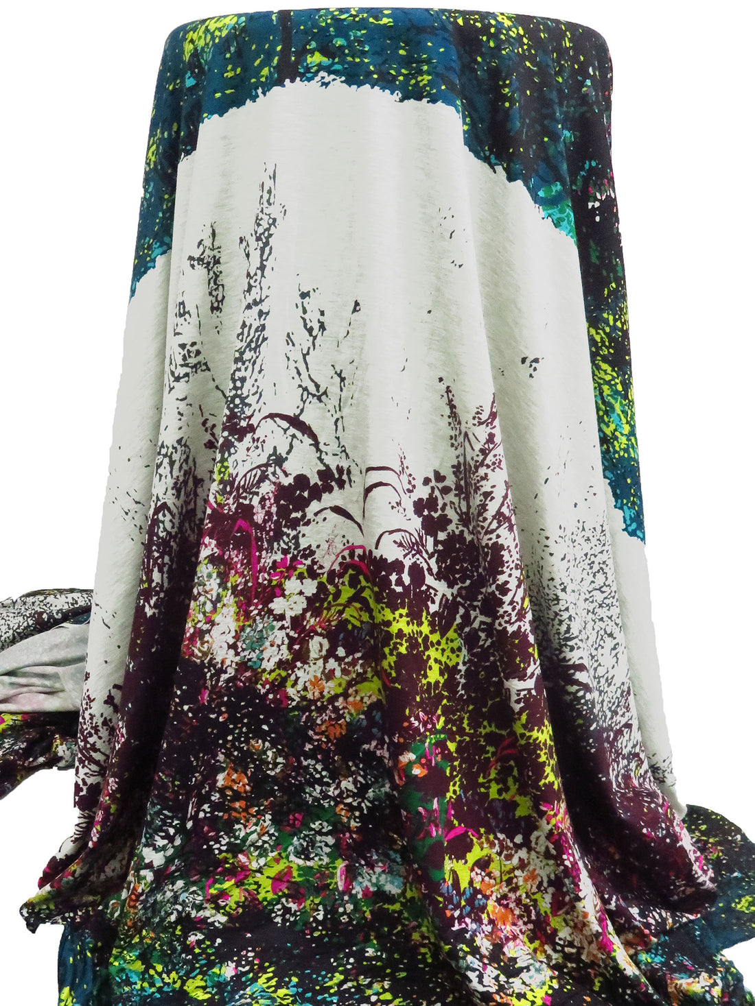 SOLD BY THE PANEL ONLY - Dark Teal/Light Gray/Citron/Multi Rayon/Lycra Abstract Foliage Print Jersey Knit 57W