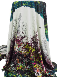 SOLD BY THE PANEL ONLY - Dark Teal/Light Gray/Citron/Multi Rayon/Lycra Abstract Foliage Print Jersey Knit 57W