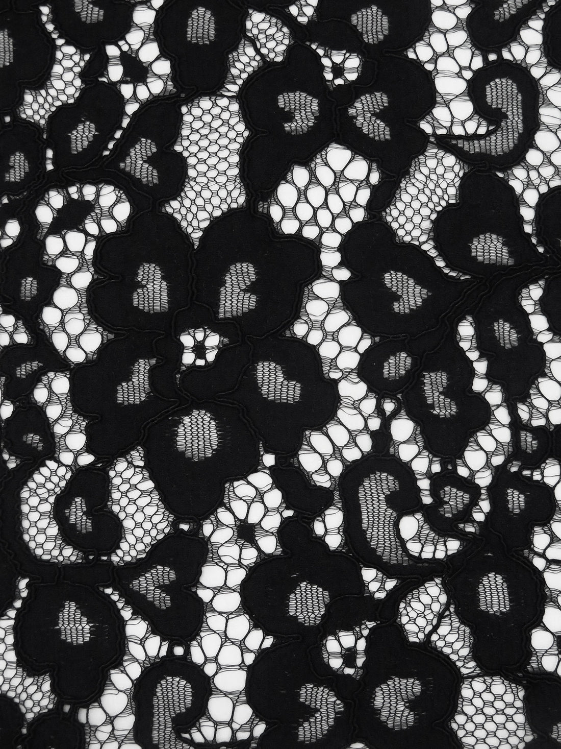 Coal Black 100% Polyester Floral Weave Corded Lace - NY Designer - 50W