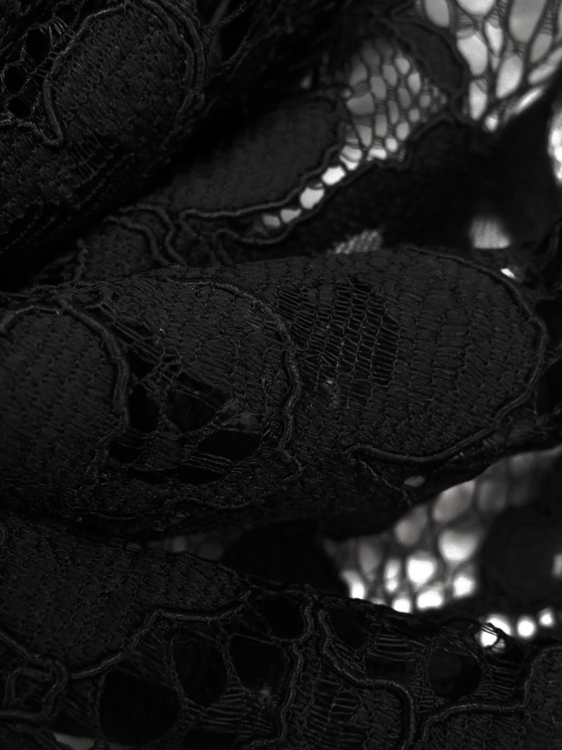 Coal Black 100% Polyester Floral Weave Corded Lace - NY Designer - 50W