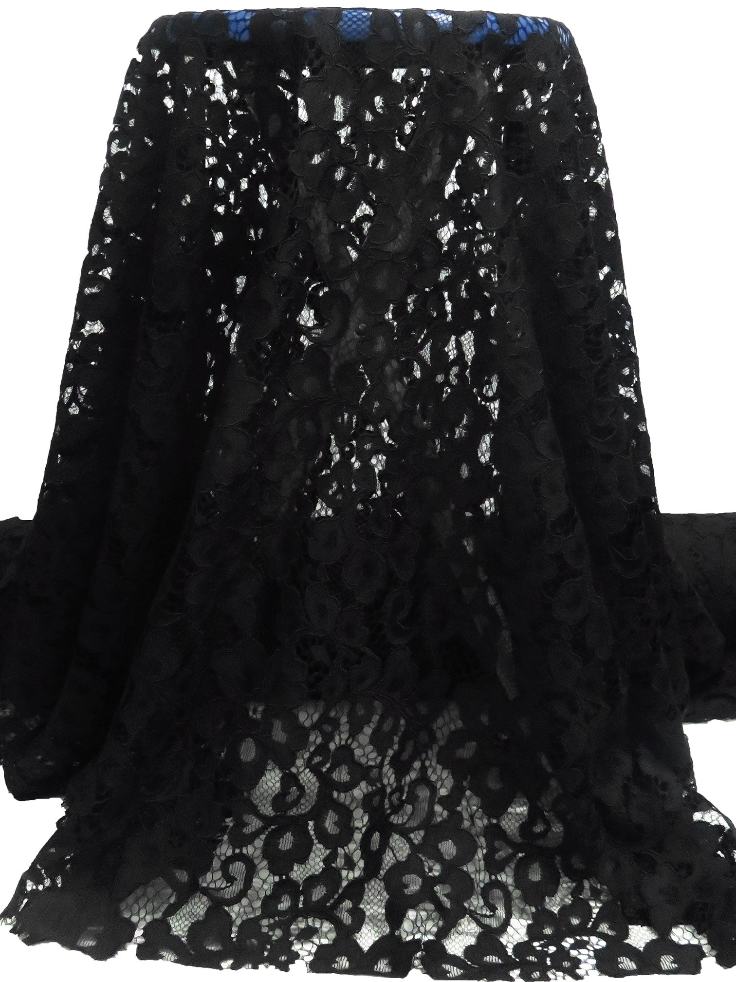 Coal Black 100% Polyester Floral Weave Corded Lace - NY