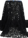 Coal Black 100% Polyester Floral Weave Corded Lace - NY Designer - 50W