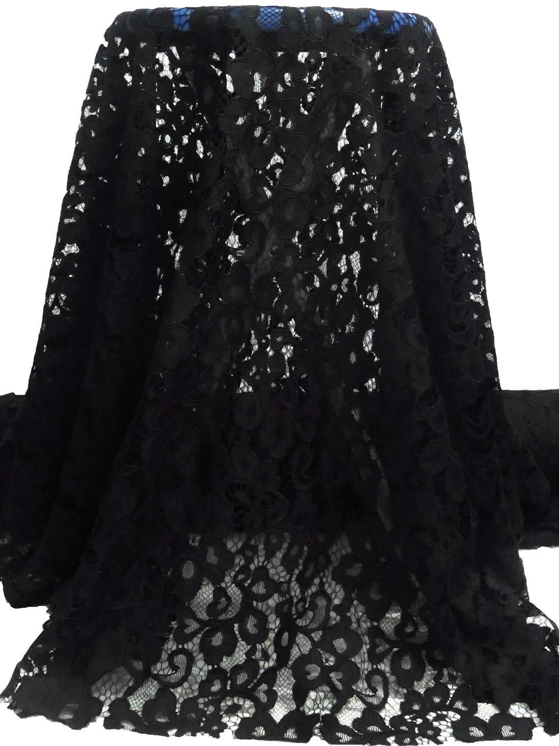 Coal Black 100% Polyester Floral Weave Corded Lace - NY Designer - 50W