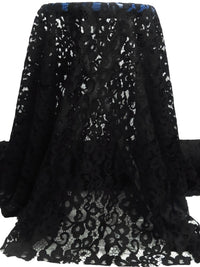 Coal Black 100% Polyester Floral Weave Corded Lace - NY Designer - 50W