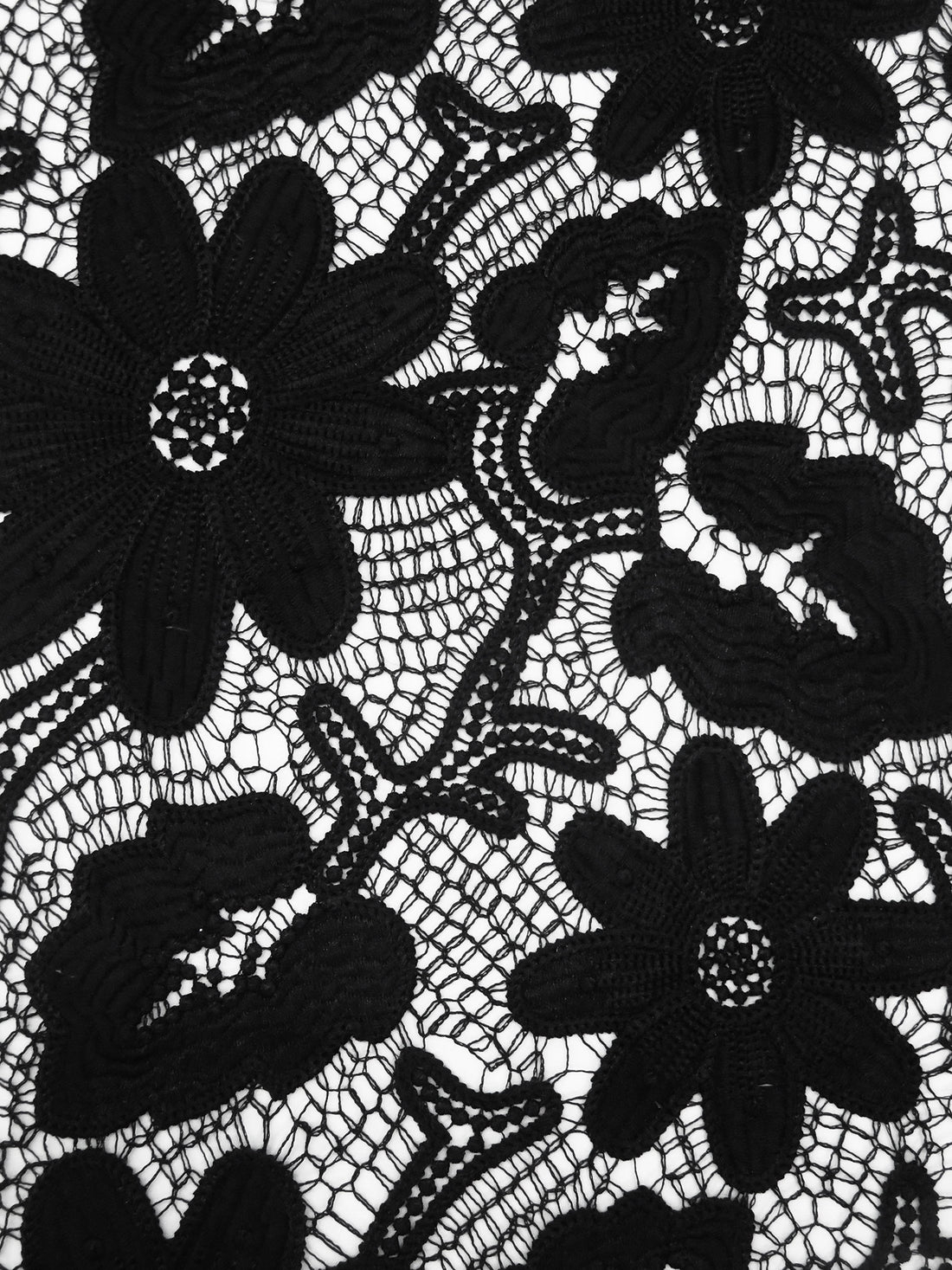 Rich Black 100% Polyester Floral Weave Guipere Lace - NY Designer - 50W