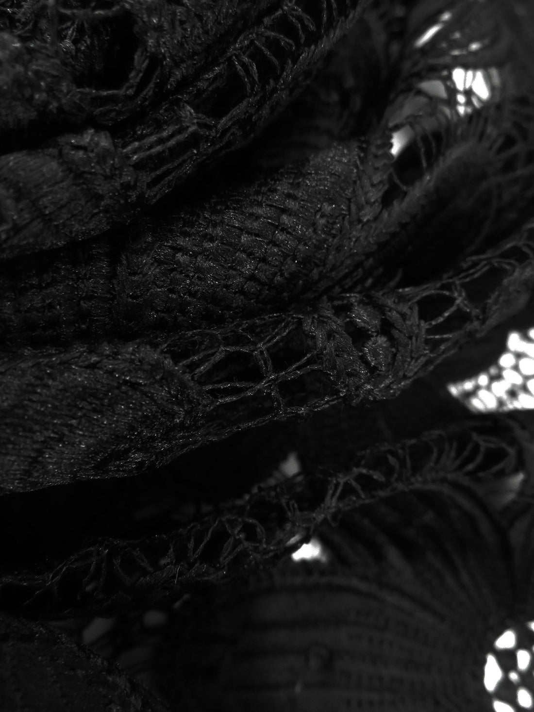 Rich Black 100% Polyester Floral Weave Guipere Lace - NY Designer - 50W