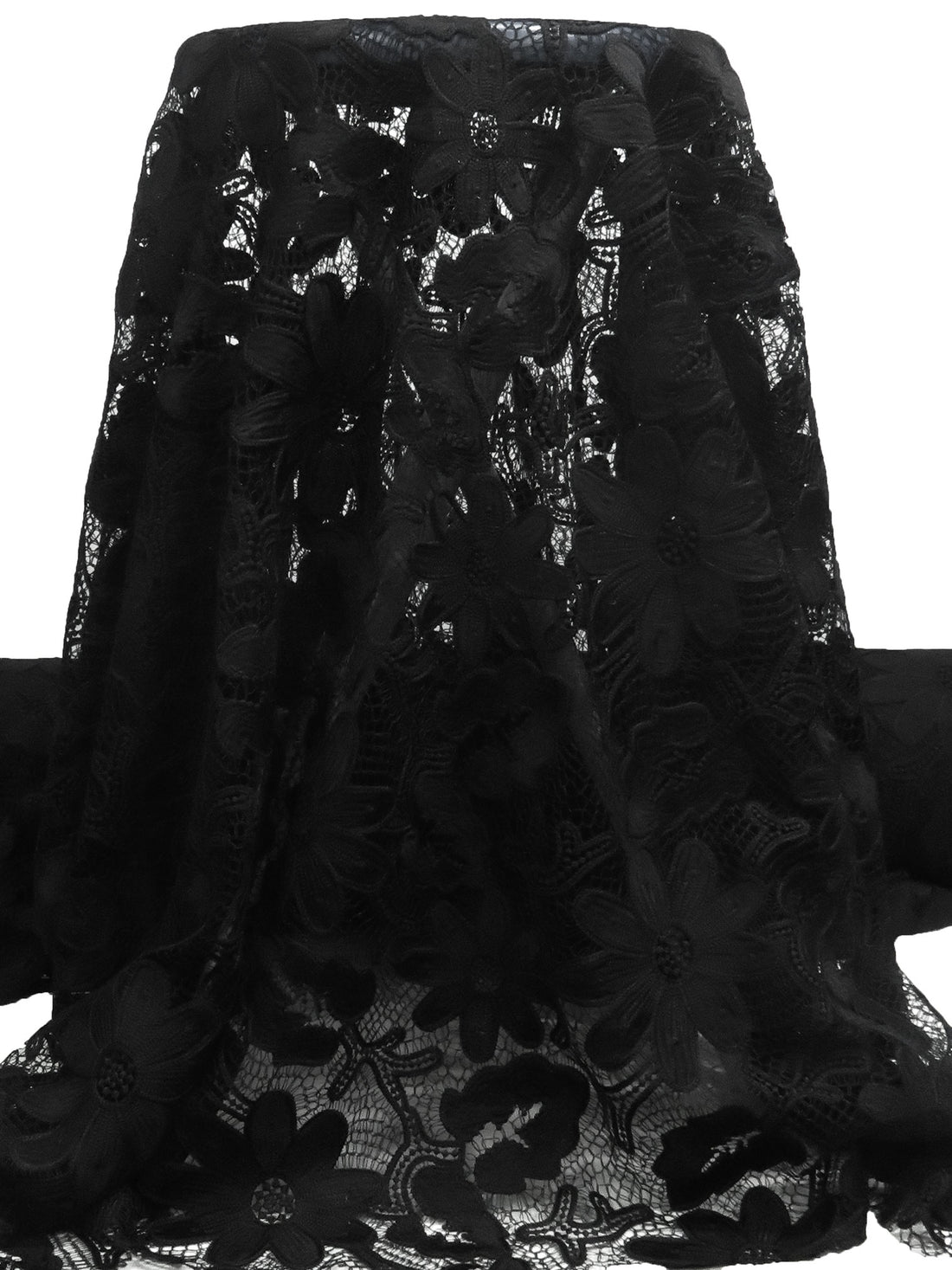 Rich Black 100% Polyester Floral Weave Guipere Lace - NY Designer - 50W