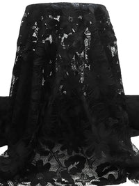 Rich Black 100% Polyester Floral Weave Guipere Lace - NY Designer - 50W