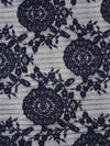 Midnight Navy 100% Polyester Medallion Floral Weave Pleated Lace Netting - NY Designer - 60W