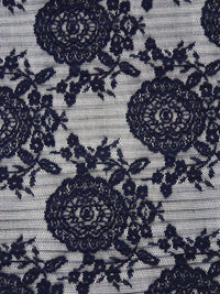 Midnight Navy 100% Polyester Medallion Floral Weave Pleated Lace Netting - NY Designer - 60W