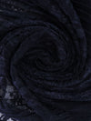 Midnight Navy 100% Polyester Medallion Floral Weave Pleated Lace Netting - NY Designer - 60W