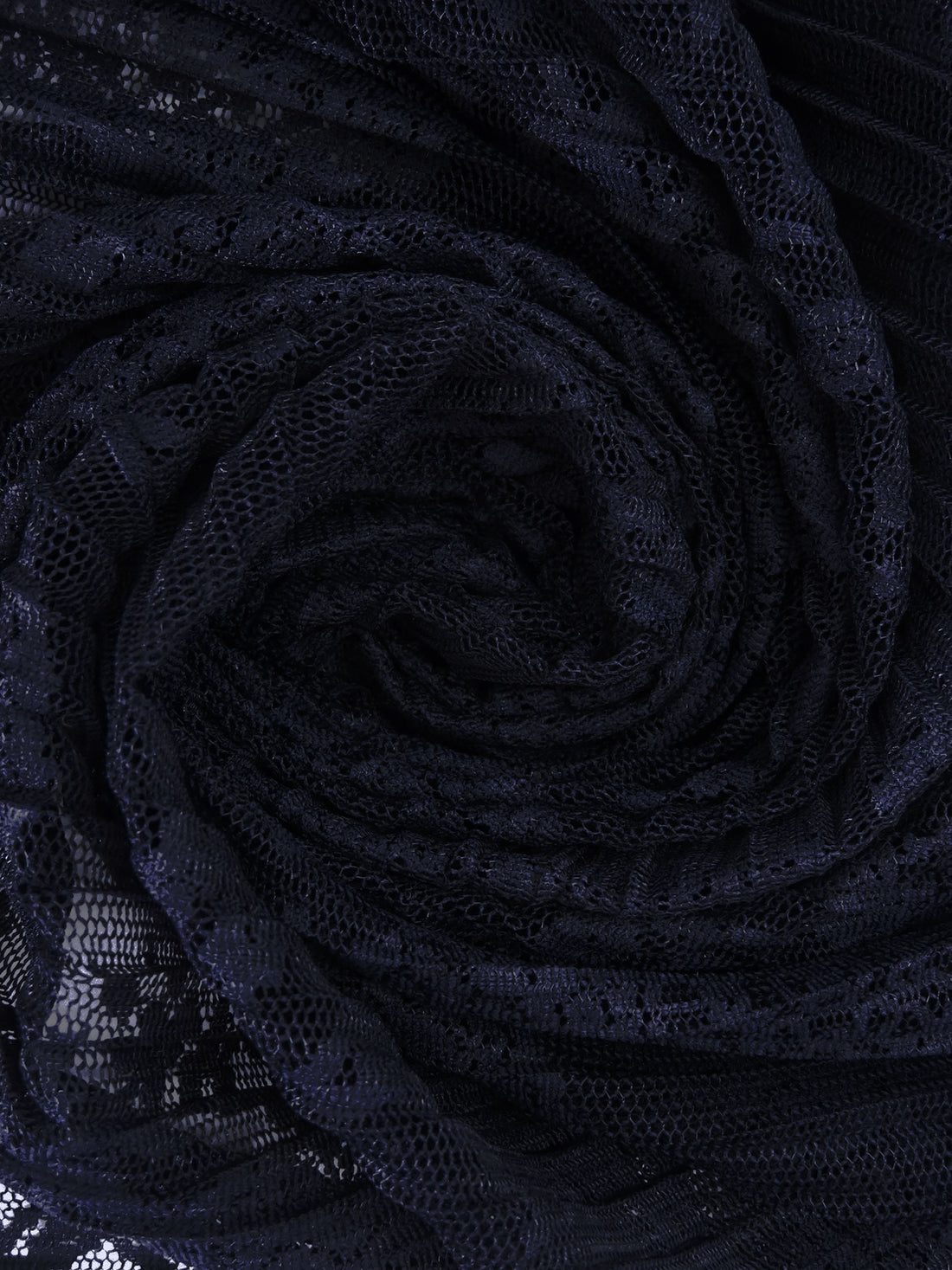 Midnight Navy 100% Polyester Medallion Floral Weave Pleated Lace Netting - NY Designer - 60W