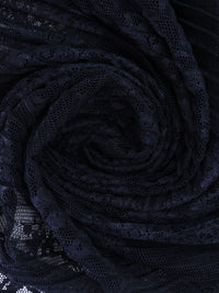 Midnight Navy 100% Polyester Medallion Floral Weave Pleated Lace Netting - NY Designer - 60W