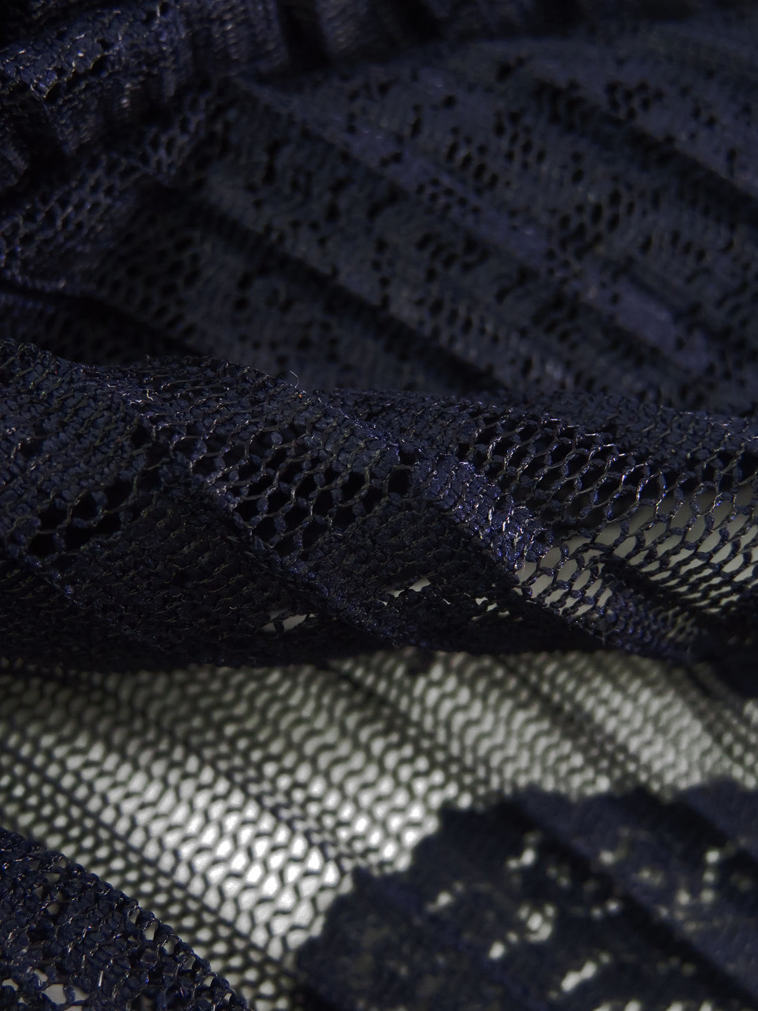 Midnight Navy 100% Polyester Medallion Floral Weave Pleated Lace Netting - NY Designer - 60W
