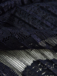 Midnight Navy 100% Polyester Medallion Floral Weave Pleated Lace Netting - NY Designer - 60W