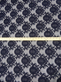 Midnight Navy 100% Polyester Medallion Floral Weave Pleated Lace Netting - NY Designer - 60W