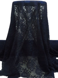 Midnight Navy 100% Polyester Medallion Floral Weave Pleated Lace Netting - NY Designer - 60W