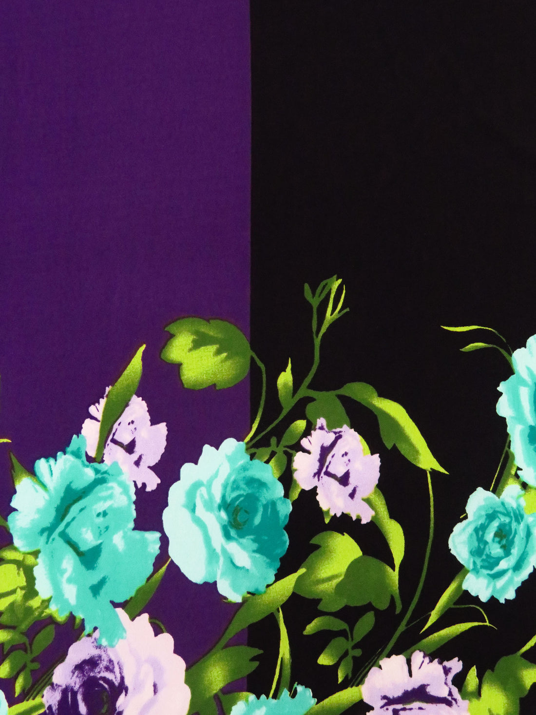 SOLD BY THE PANEL ONLY - Dark Purple/Black/Turquoise/Multi Polyester/Lycra Floral Garland Print ITY Knit 58W