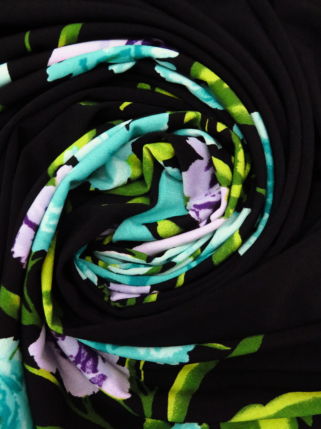 SOLD BY THE PANEL ONLY - Dark Purple/Black/Turquoise/Multi Polyester/Lycra Floral Garland Print ITY Knit 58W