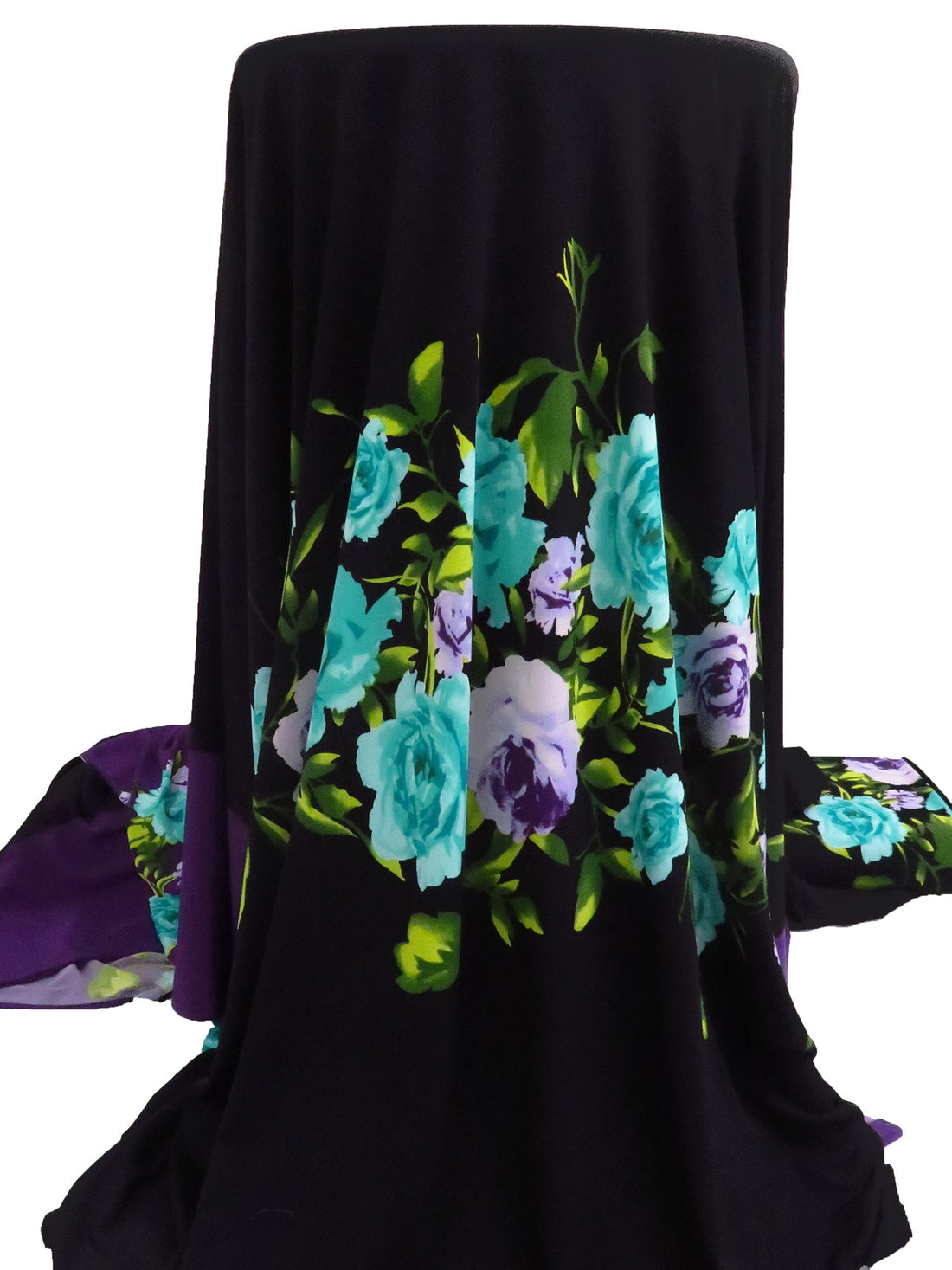 SOLD BY THE PANEL ONLY - Dark Purple/Black/Turquoise/Multi Polyester/Lycra Floral Garland Print ITY Knit 58W