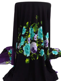 SOLD BY THE PANEL ONLY - Dark Purple/Black/Turquoise/Multi Polyester/Lycra Floral Garland Print ITY Knit 58W