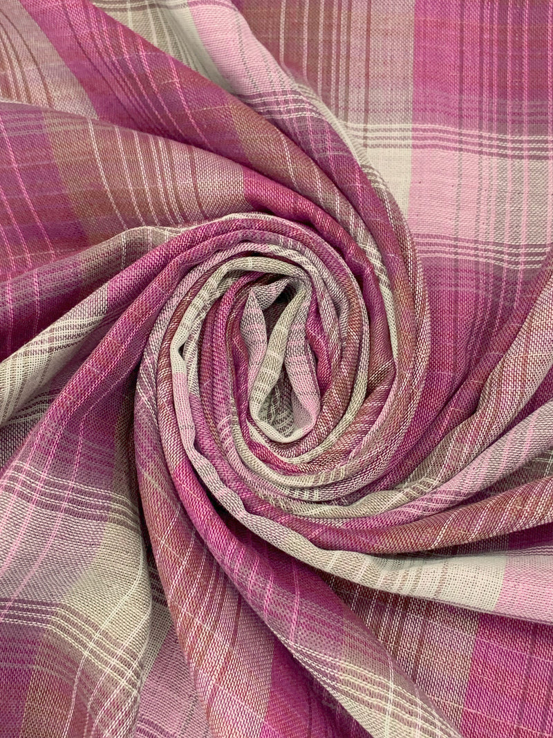 Sugar Plum/Off-White/Amaranth Pink/Garnet 100% Cotton Double-Faced Plaid Gauze - NY Designer - 58W