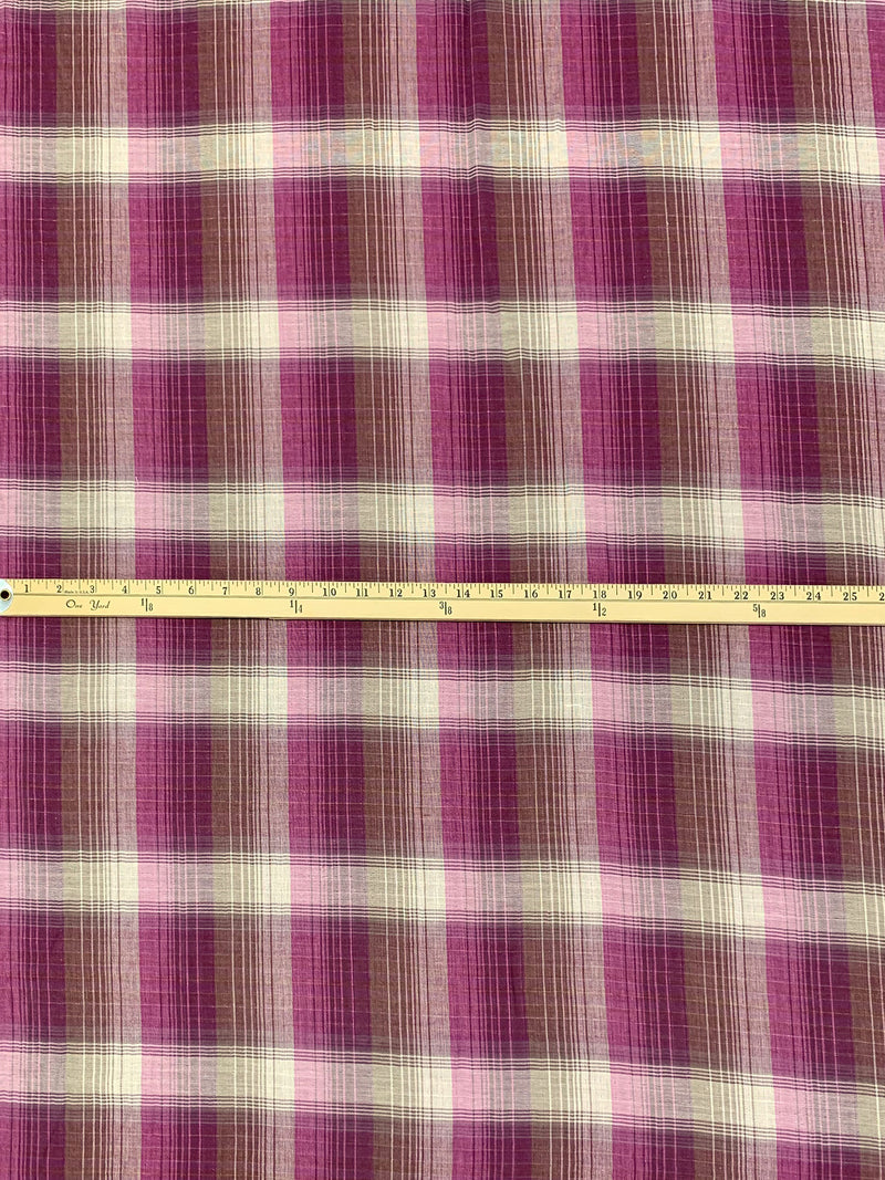 Sugar Plum/Off-White/Amaranth Pink/Garnet 100% Cotton Double-Faced Plaid Gauze - NY Designer - 58W