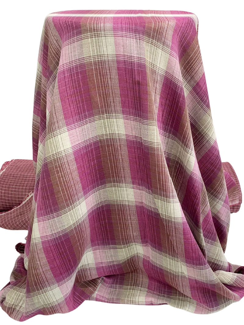 Sugar Plum/Off-White/Amaranth Pink/Garnet 100% Cotton Double-Faced Plaid Gauze - NY Designer - 58W