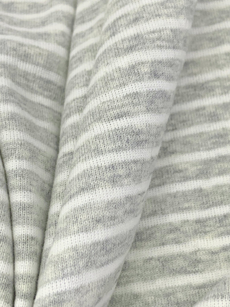 Light Heathered Gray/White 100% Cotton Horizontal Stripe Fine Interlock Knit 60W