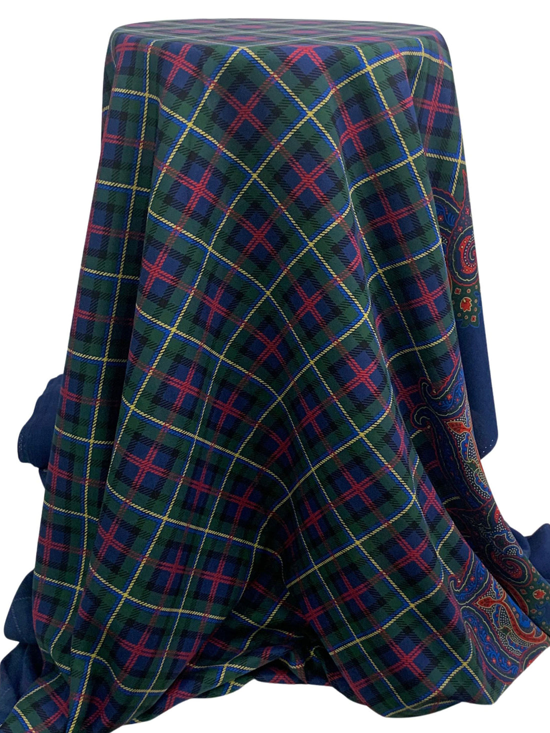 Navy Blue/Everglade Green/Persian Red 100% Rayon Ornate Single Border Argyle Print Twill Challis - NY Designer - 44W