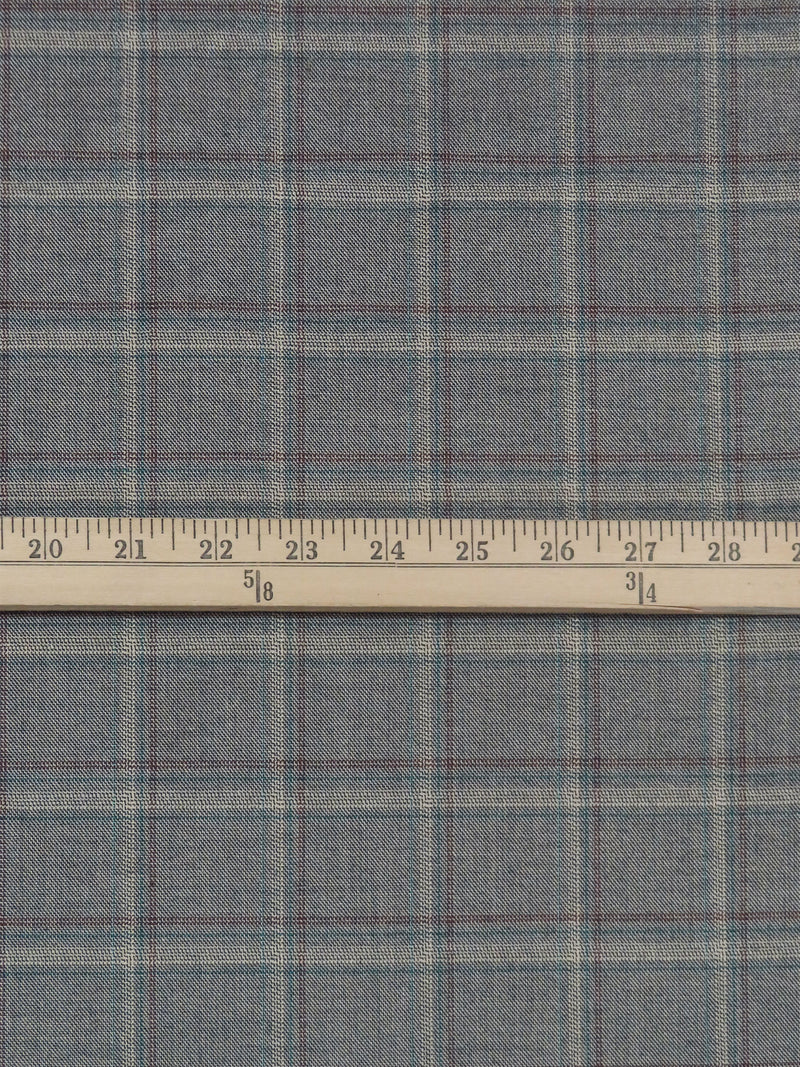 Dusty Oyster Gray/Muted Navy/Barn Red/Multi Polyester/Rayon/Lycra Plaid Weave Stretch Suiting - NY Designer - 56W