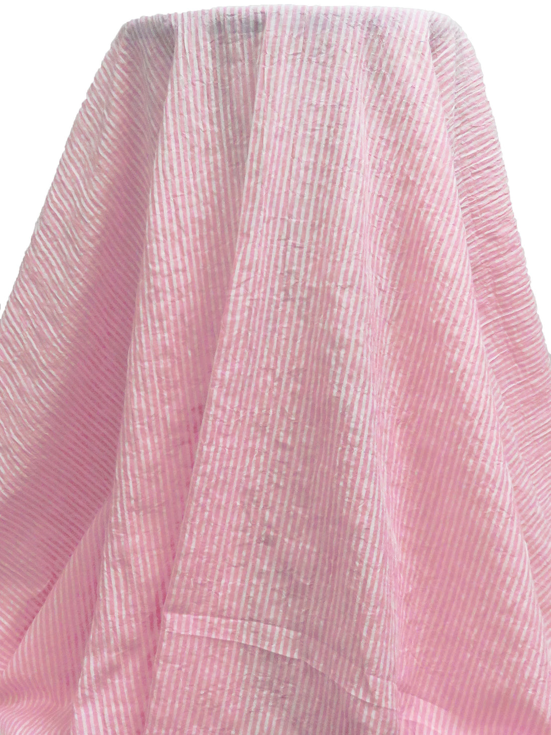 Orchid Pink/White 100% Cotton Small Vertical Stripe Weave Seersucker Voile 61W