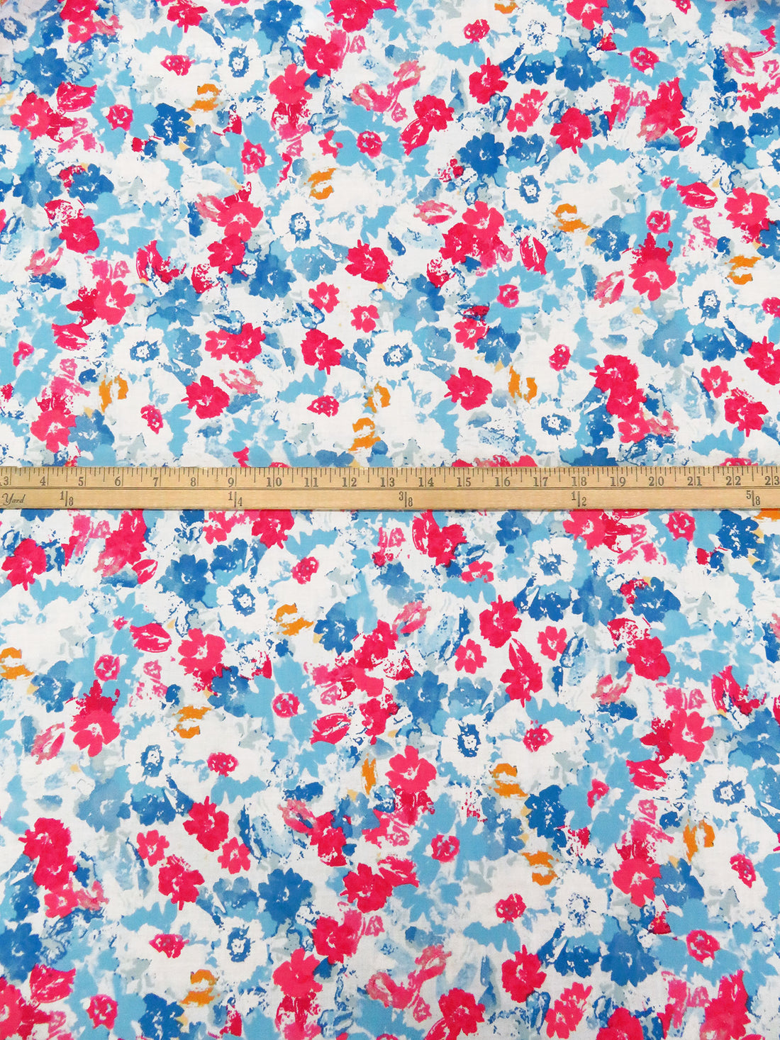 Light Blue/White/Warm Pink/Multi 100% Cotton Abstract Floral Print Lawn 42W
