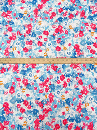 Light Blue/White/Warm Pink/Multi 100% Cotton Abstract Floral Print Lawn 42W