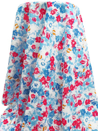 Light Blue/White/Warm Pink/Multi 100% Cotton Abstract Floral Print Lawn 42W
