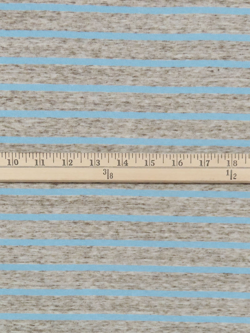 Wood Smoke/Sky Blue/Muted Cedar 100% Cotton Horizontal Stripe Weave Slubbed Jersey Knit - NY Designer - 58W