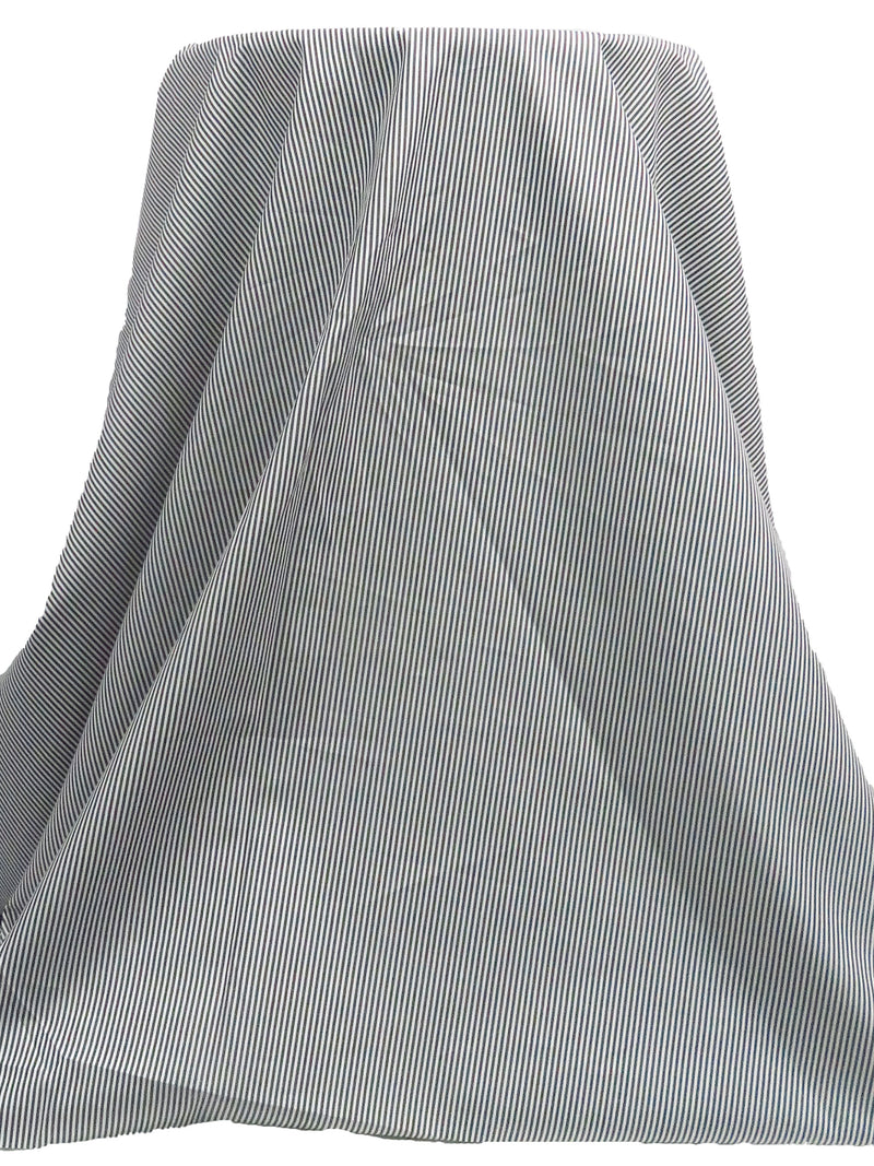 Black/White 100% Cotton Vertical Stripe Weave Yarn-Dyed Shirting - NY Designer - 59W