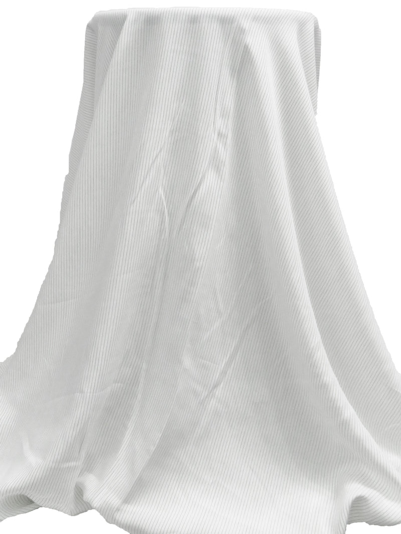 White/Mid Gray 100% Cotton Vertical Stripe Weave Yarn-Dyed Shirting - NY Designer - 56W