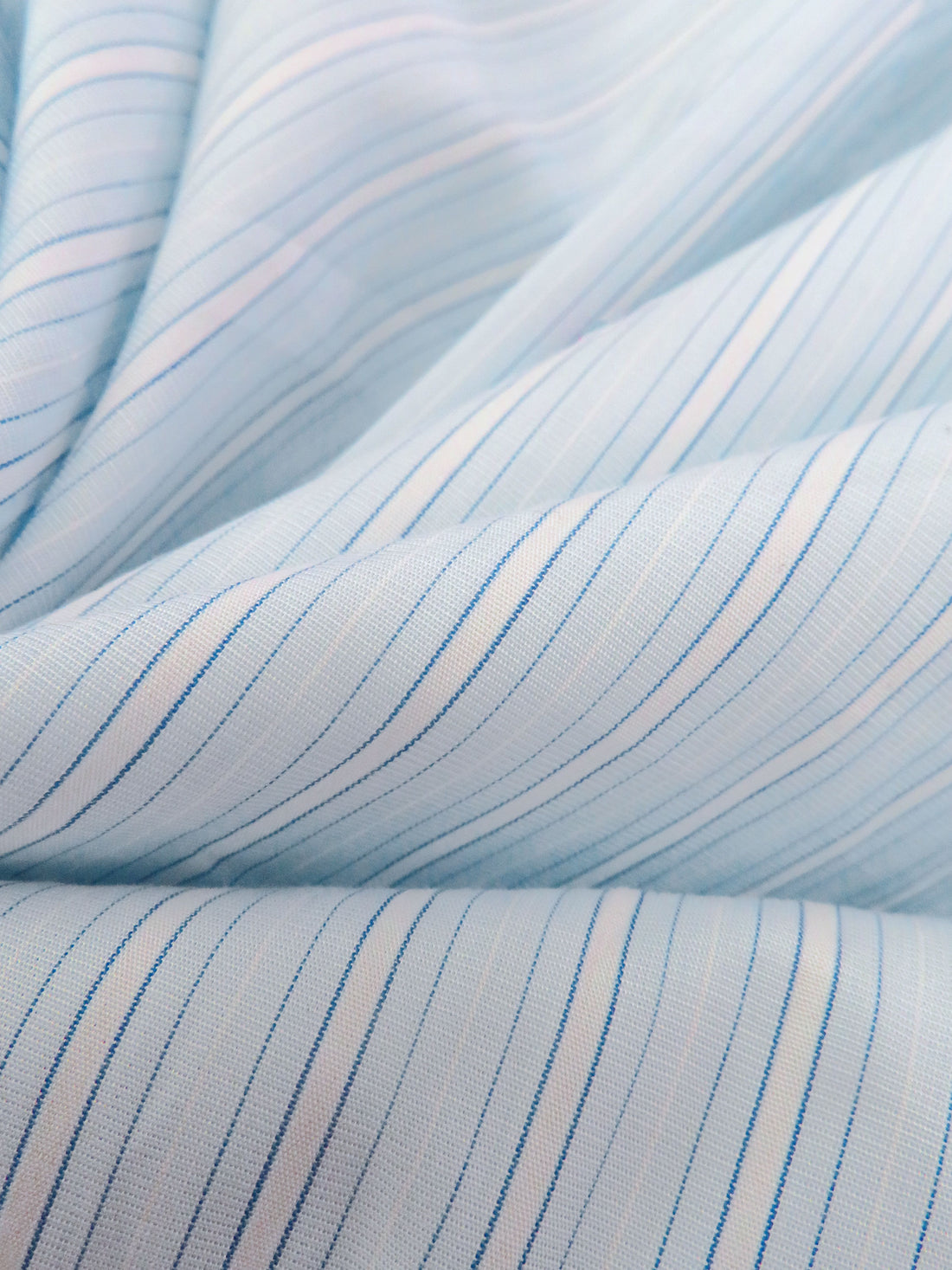 Light Blue/Cornflower/White 100% Cotton Vertical Stripe Weave Yarn-Dyed Shirting - NY Designer - 59W