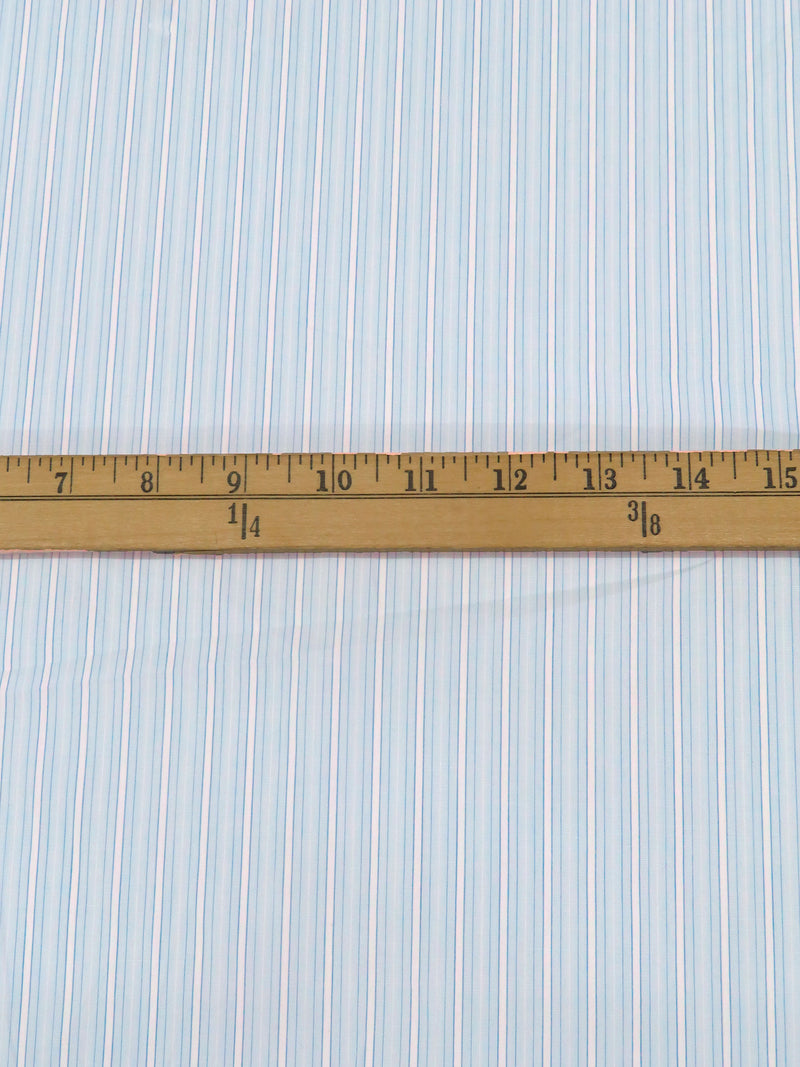 Light Blue/Cornflower/White 100% Cotton Vertical Stripe Weave Yarn-Dyed Shirting - NY Designer - 59W