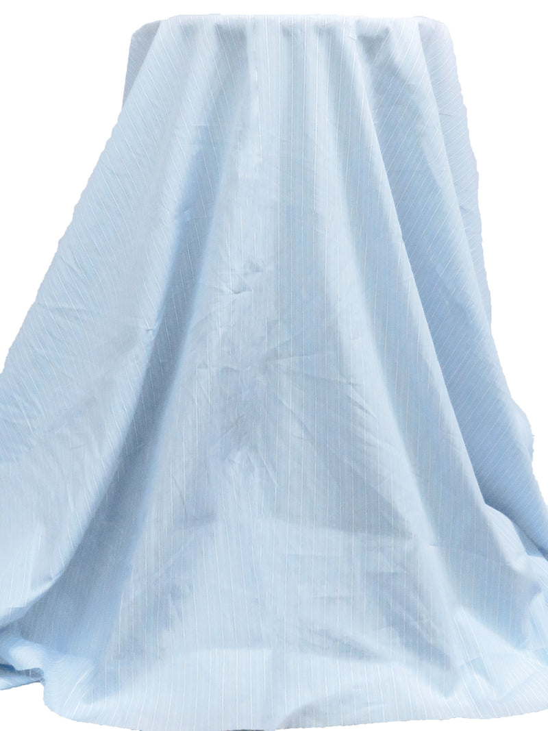 Light Blue/Cornflower/White 100% Cotton Vertical Stripe Weave Yarn-Dyed Shirting - NY Designer - 59W